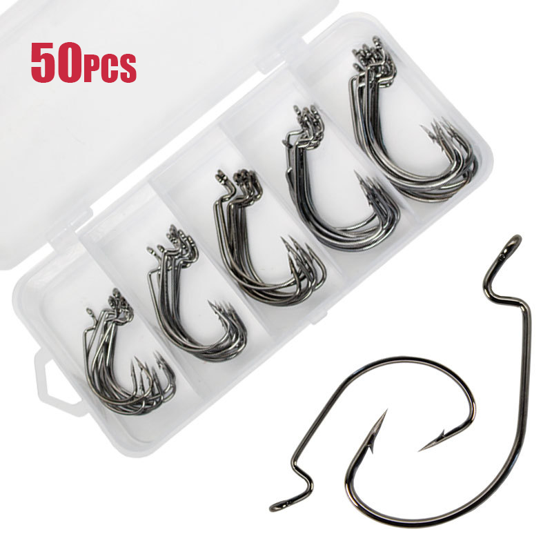 50pcs 와이드 웜 후크 탄소강 오프셋 Fishhoo - Fishing Hook Barbless 리뷰 및 가격